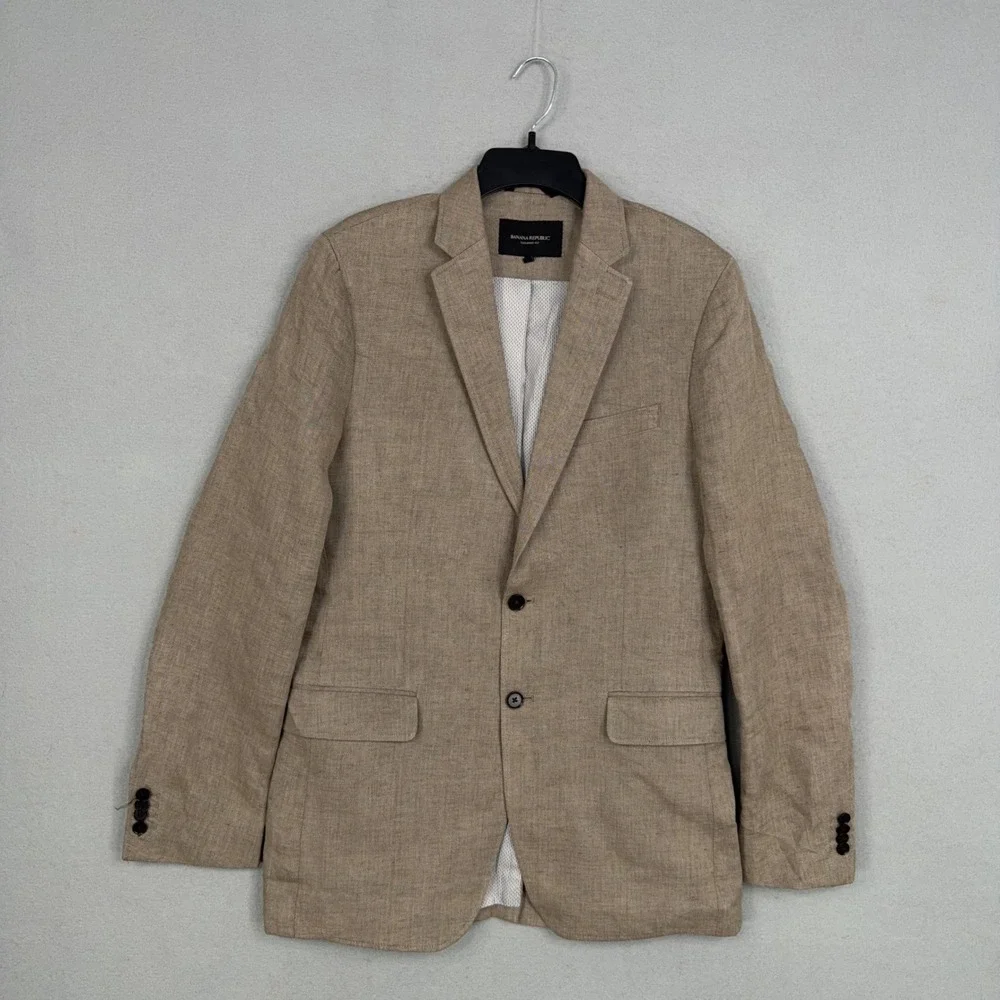 Banana Republic Blazer Mens 40L Brown Linen Tailored Fit Professional Career